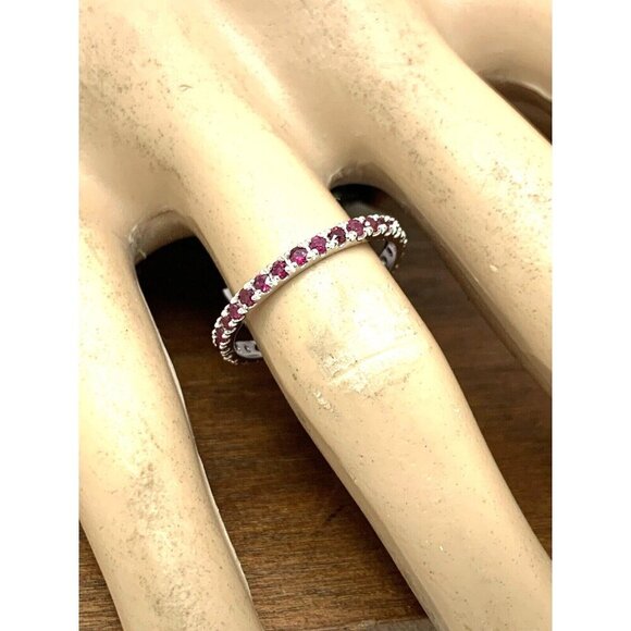 Suzy Levian Eternity Ring 14k White Gold Ruby 2mm Wedding Band Women's S… - Picture 6 of 14